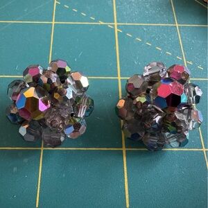 Vintage Aurora Borealis Cluster Earrings, Unbranded, Clip-On